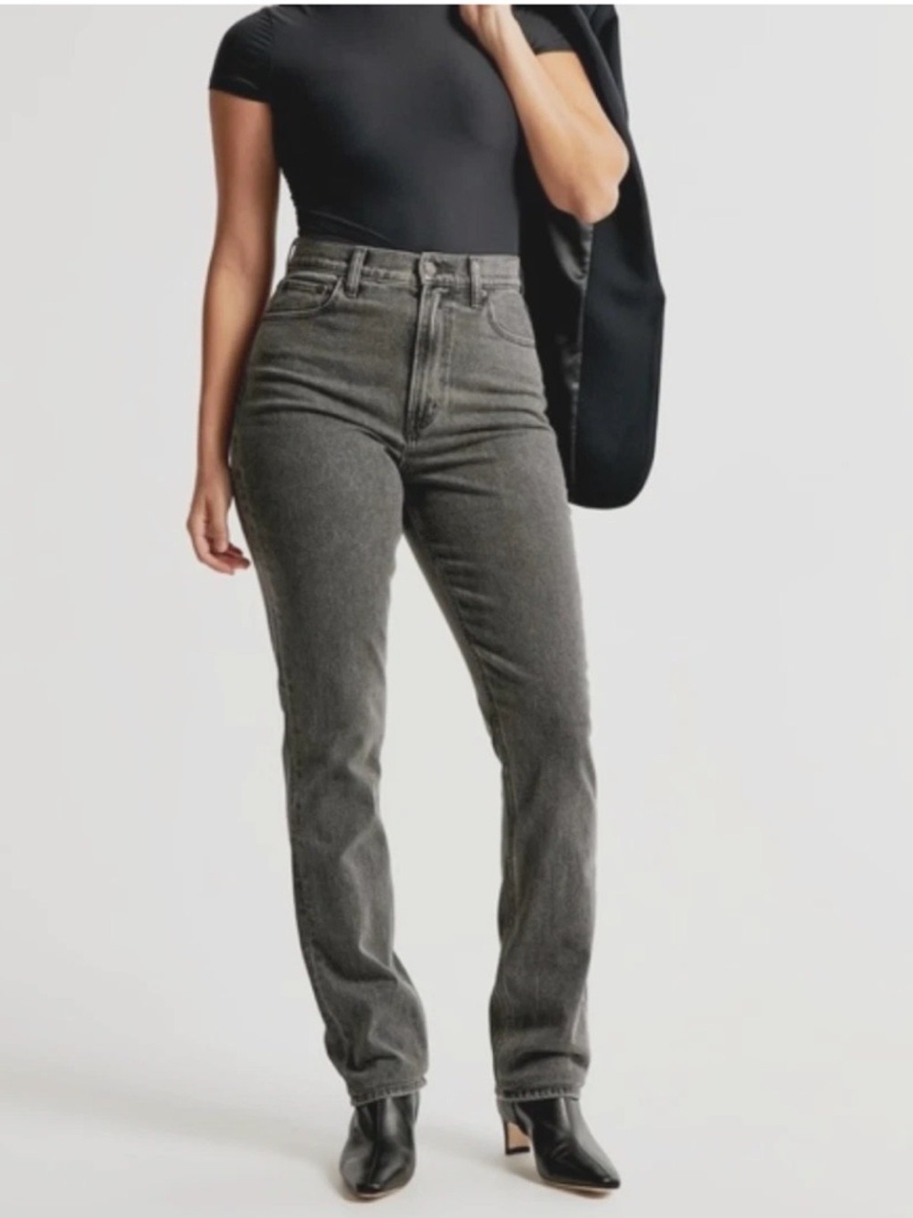 Abercrombie & Fitch Curve Love Ultra High Rise Slim Straight Jeans Grey Sz 29|8